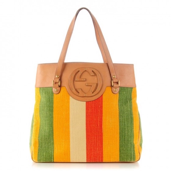 Gucci Handbags - Vintage Gucci Leather Canvas Striped Studded Blondie Tote Bag Multicolor